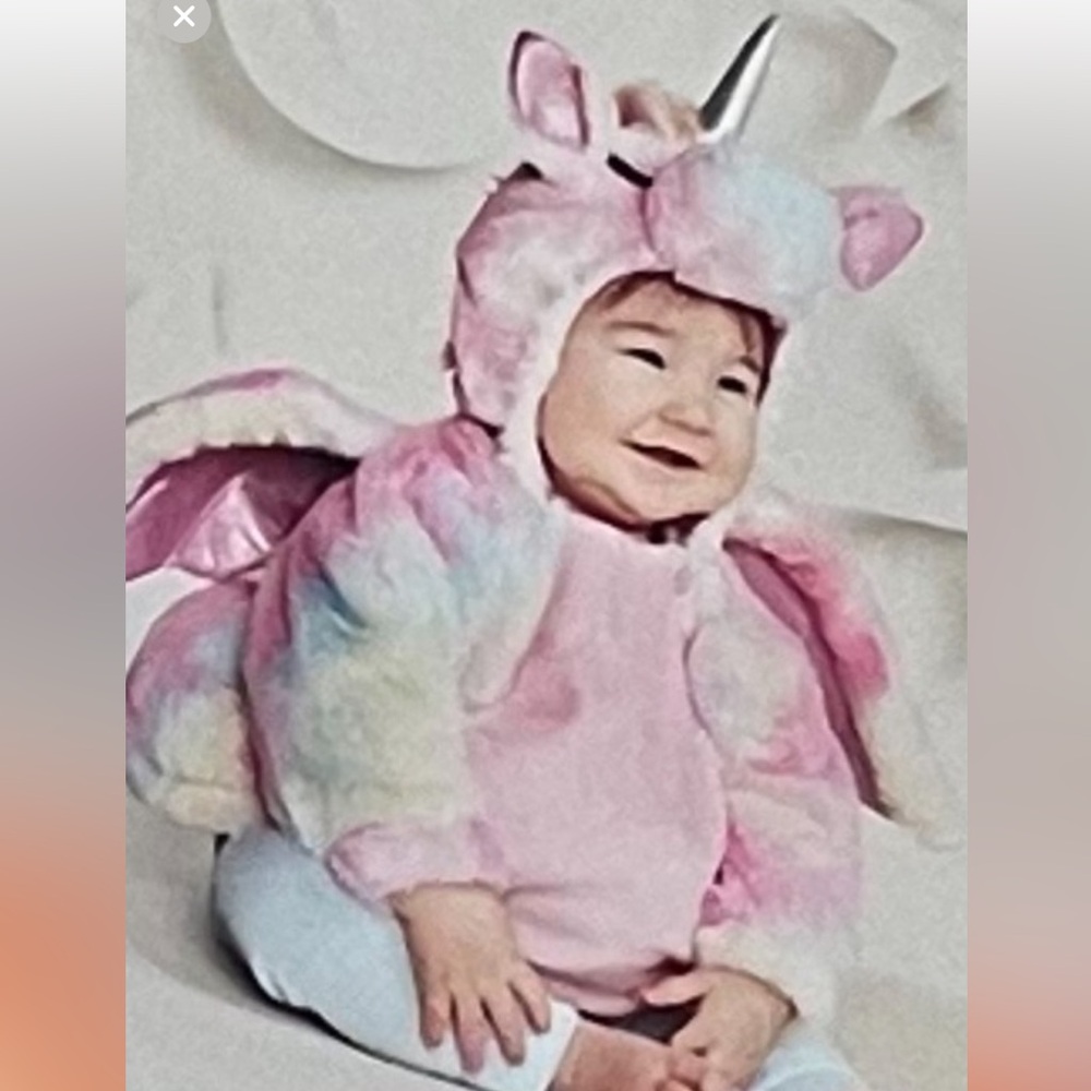 - Unicorn plush hoodie costume with wings rainbow colors size 12-18 months